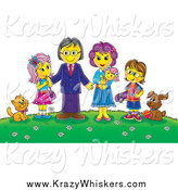 Critter Clipart of a Family and Their Pets on a Hill with Flowers by Alex Bannykh