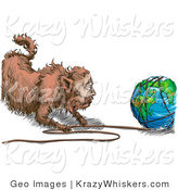 Critter Clipart of a Fat Cat Tugging String off of the World by AtStockIllustration