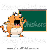 Critter Clipart of a Fat Orange Cat Professor Standing by a Chalkboard by Cory Thoman
