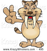 Critter Clipart of a Friendly Peaceful Sabertooth Tiger Smiling and Gesturing the Peace Sign by Dennis Holmes Designs