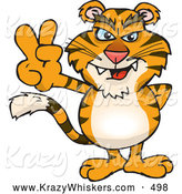 Critter Clipart of a Friendly Peaceful Tiger Smiling and Gesturing the Peace Sign by Dennis Holmes Designs