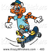 Critter Clipart of a Friendly Skateboarding Tiger in Clothes and Knee Pads by Dennis Holmes Designs