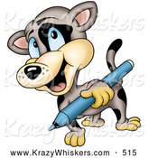 Critter Clipart of a Friendly Spotted Cat Carrying a Blue Marker by Dero