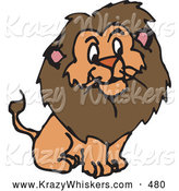 Critter Clipart of a Furry Brown Male Lion with a Big Mane on White by Dennis Holmes Designs