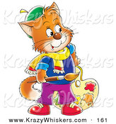 Critter Clipart of a Ginger Cat Artist Holding a Paintbrush and Paint Palette by Alex Bannykh