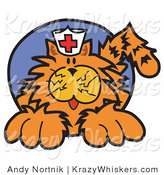 Critter Clipart of a Ginger Cat Wearing a White Nursing Hat with a Red Cross on It by Andy Nortnik