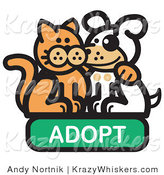 Critter Clipart of a Ginger Cat with His Arm Around a Cute White Dog on an Adopt Internet Web Icon by Andy Nortnik