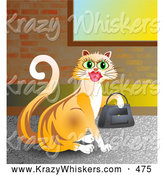 Critter Clipart of a Goofy Shopping Orange Kitty Cat Wearing Lipstick and Carrying a Purse on Her Paw by Prawny