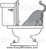 Critter Clipart of a Gray Cat Drinking from a Toilet by Djart