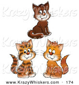 Critter Clipart of a Group of Three Brown, and Striped Kittens Smiling and Looking Forward by Alex Bannykh