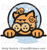 Critter Clipart of a Grumpy Ginger Cat with Fish Poking Fun at Him in a Fishbowl Stuck on His Head by Andy Nortnik