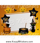 Critter Clipart of a Halloween Background with Stars, Pumpkins and a Witch Cat by Elaineitalia