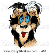 Critter Clipart of a Happy and Cute Blue Eyed Male Lion Washing His Mane with Shampoo by Dero