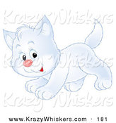 Critter Clipart of a Happy and Cute Playful White Kitty Cat Running past by Alex Bannykh