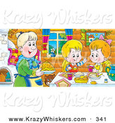 Critter Clipart of a Happy and Smiling Boy and Girl at a Table, Eating Fresh Food Made by Grandma by Alex Bannykh