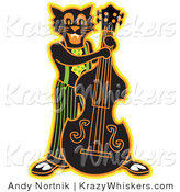 Critter Clipart of a Happy Black Cat Playing a Bass Fiddle in a Band by Andy Nortnik