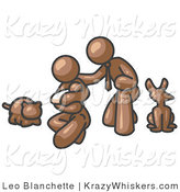 Critter Clipart of a Happy Brown Family, Father, Mother and Newborn Baby with Their Dog and Cat by Leo Blanchette