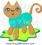 Critter Clipart of a Happy Brown Floral Cat with Zig Zags by