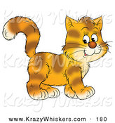 Critter Clipart of a Happy Cute Kitten with Stripes on Orange Fur, Walking to the Right by Alex Bannykh
