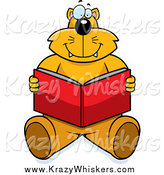 Critter Clipart of a Happy Ginger Cat Sitting and Reading by Cory Thoman