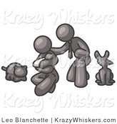 Critter Clipart of a Happy Gray Family, Father, Mother and Newborn Baby with Their Dog and Cat by Leo Blanchette