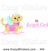 Critter Clipart of a Happy Prancing Angel Cat with Wings, a Halo and Angel Girl Text by