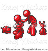 Critter Clipart of a Happy Red Family, Father, Mother and Newborn Baby with Their Dog and Cat by Leo Blanchette