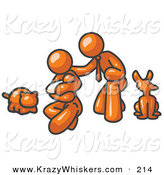 Critter Clipart of a Happy Shiny Orange Family, Father, Mother and Newborn Baby with Their Dog and Cat by Leo Blanchette