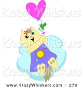 Critter Clipart of a Happy Tan Cat Holding onto a Balloon and Floating Above the Clouds in the SkyHappy Tan Cat Holding onto a Balloon and Floating Above the Clouds in the Sky by