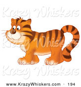 Critter Clipart of a Happy Tiger in Profile, Walking to the Left over White by Alex Bannykh