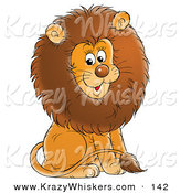Critter Clipart of a Happy Young Male Lion with a Big Brown Mane, Sitting and Smiling by Alex Bannykh