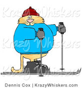 Critter Clipart of a Human-like Orange Tabby Cat Cross-country Skiing by Djart