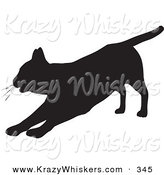 Critter Clipart of a Lazy House Cat Silhouetted in Black, Stretching out on Its Front Legs by KJ Pargeter