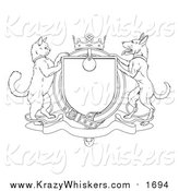 Critter Clipart of a Lineart Cat and Dog Heraldic Coat of Arms Shield by AtStockIllustration