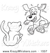 Critter Clipart of a Lineart Cat Scaring a Dog by Dero