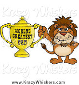 Critter Clipart of a Lion Holding a Golden Worlds Greatest Dad Trophy by Dennis Holmes Designs