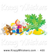 Critter Clipart of a Mouse, Cat, Dog, Girl, Woman and Man Trying to Pull a Giant Carrot or Turnip out of the Buried Ground by Alex Bannykh