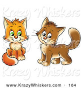 Critter Clipart of a Pair of Frisky Orange and Brown Kitty Cats Looking at the Viewer by Alex Bannykh