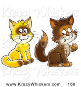 Critter Clipart of a Pair of Yellow and Brown Kitty Cats Sitting and Looking at the Viewer by Alex Bannykh