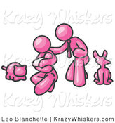 Critter Clipart of a Pink Family, Father, Mom and Newborn Baby with Their Dog and Cat by Leo Blanchette