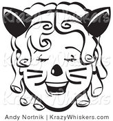 Critter Clipart of a Pretty Ringler-Haired Girl Wearing a Cat Eared Headband on Halloween Black and White by Andy Nortnik