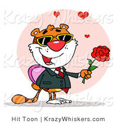 Critter Clipart of a Romantic Tiger Holding a Box of Candies and a Rose for His Date by Hit Toon