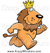 Critter Clipart of a Running King Lion Wearing a Crown by Cory Thoman
