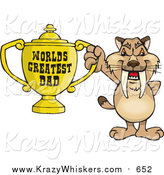 Critter Clipart of a Sabre Tooth Tiger Holding a Golden Worlds Greatest Dad Trophy by Dennis Holmes Designs