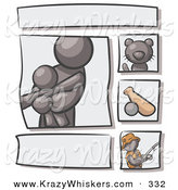 Critter Clipart of a Scrapbooking Kit Page with a Cute Gray People Family, Cat, Baseball and Man Fishing by Leo Blanchette