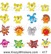 Critter Clipart of a Set of Sixteen Animal Characters Including a Rabbit, Reindeer, Hedgehog, Mouse and Cat by Alex Bannykh