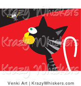 Critter Clipart of a Silly Mouse Teasing a Hungry Black and Gray Tabby Cat by