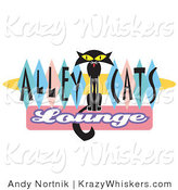 Critter Clipart of a Skinny Black Cat on an Alley Cats Lounge Sign by Andy Nortnik