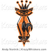 Critter Clipart of a Slim Black Siamese Cat with Orange Eyes in Silhouette, Wearing a Kings Crown by Andy Nortnik