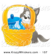 Critter Clipart of a Sneaky Gray and White Kitty Trying to Get to Milk in a Jar in a Basket by Alex Bannykh